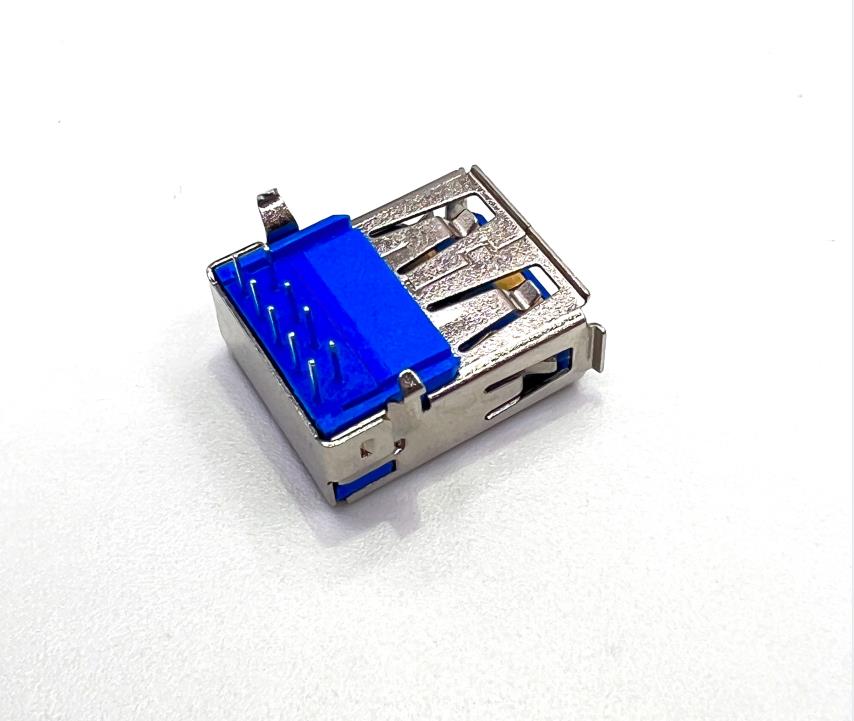 USB AF-3.0母座 90度DIP 卷边 蓝胶PBT 耐高温