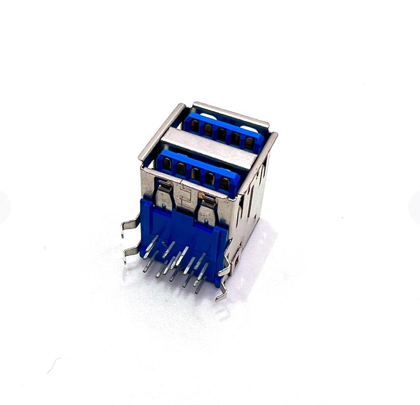 USB3.0 卧插，卷边，双端口，4弯脚定位